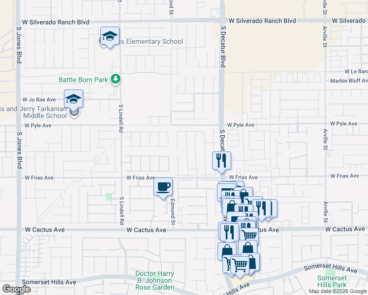 map of restaurants, bars, coffee shops, grocery stores, and more near 10189 Magnolia Creek Street in Las Vegas