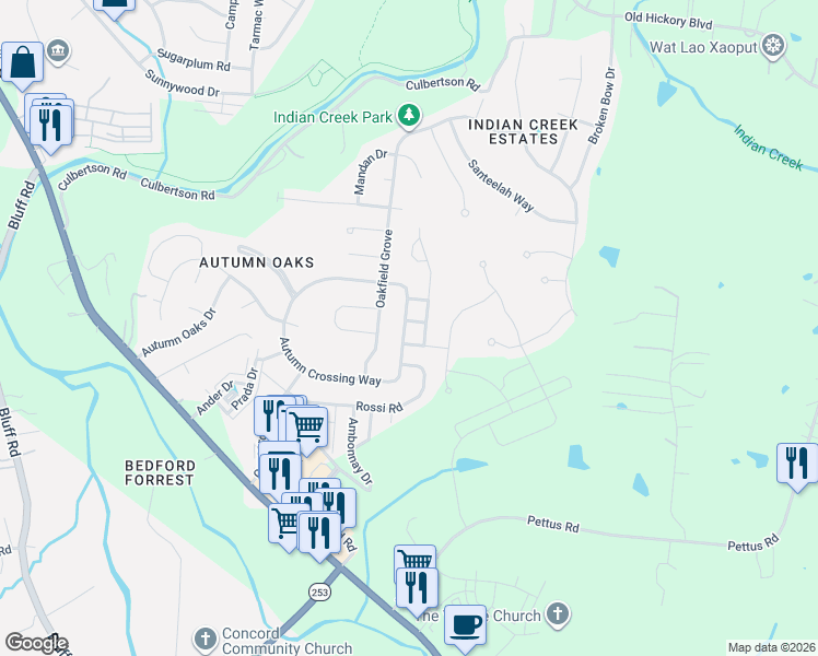 map of restaurants, bars, coffee shops, grocery stores, and more near 9200 Forsythia Drive in Brentwood