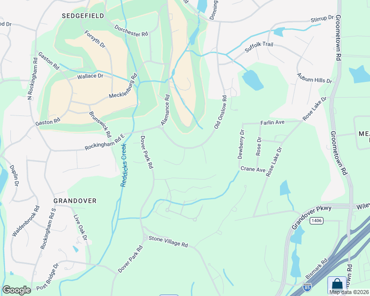 map of restaurants, bars, coffee shops, grocery stores, and more near 3557 Old Onslow Road in Greensboro