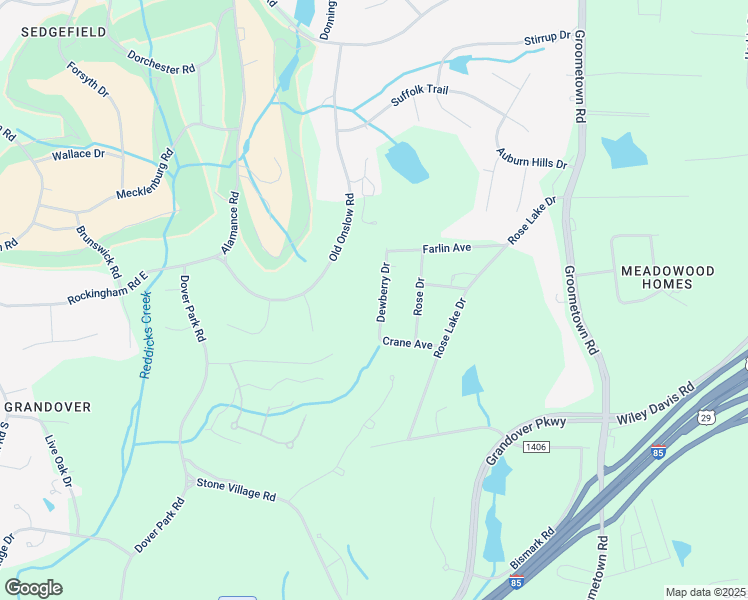 map of restaurants, bars, coffee shops, grocery stores, and more near 4110 Dewberry Drive in Greensboro