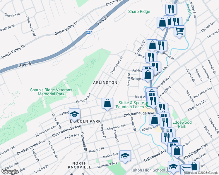 map of restaurants, bars, coffee shops, grocery stores, and more near 907 Westover Avenue in Knoxville