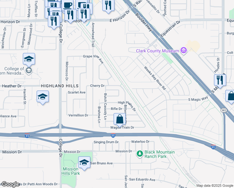 map of restaurants, bars, coffee shops, grocery stores, and more near 925 Chaps Circle in Henderson
