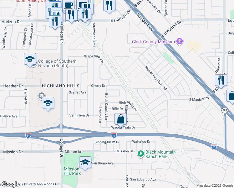 map of restaurants, bars, coffee shops, grocery stores, and more near 925 Chaps Circle in Henderson