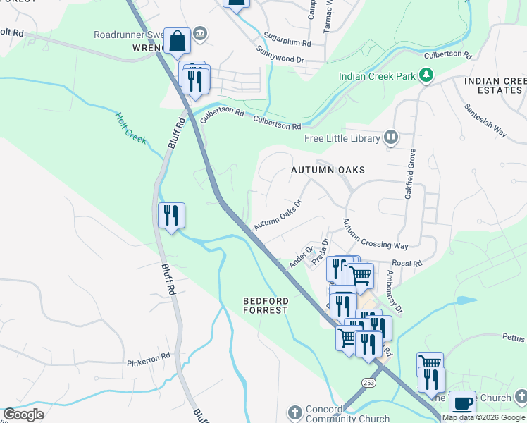 map of restaurants, bars, coffee shops, grocery stores, and more near 6964 Scarlet Ridge Drive in Brentwood