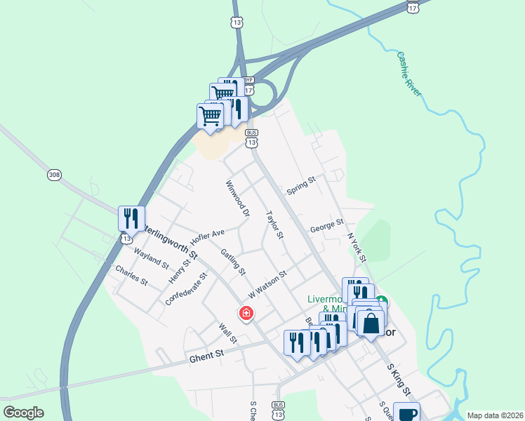 map of restaurants, bars, coffee shops, grocery stores, and more near 802 Taylor Street in Windsor