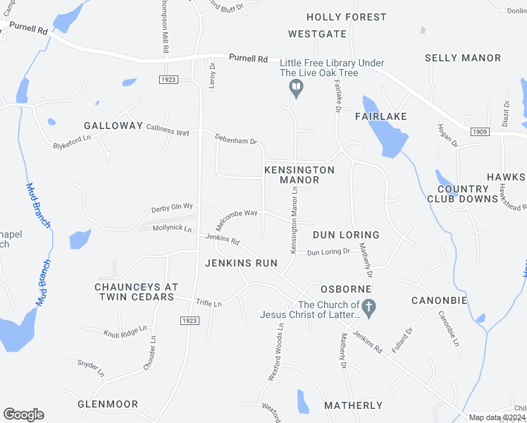 map of restaurants, bars, coffee shops, grocery stores, and more near 8000 Debenham Drive in Wake Forest