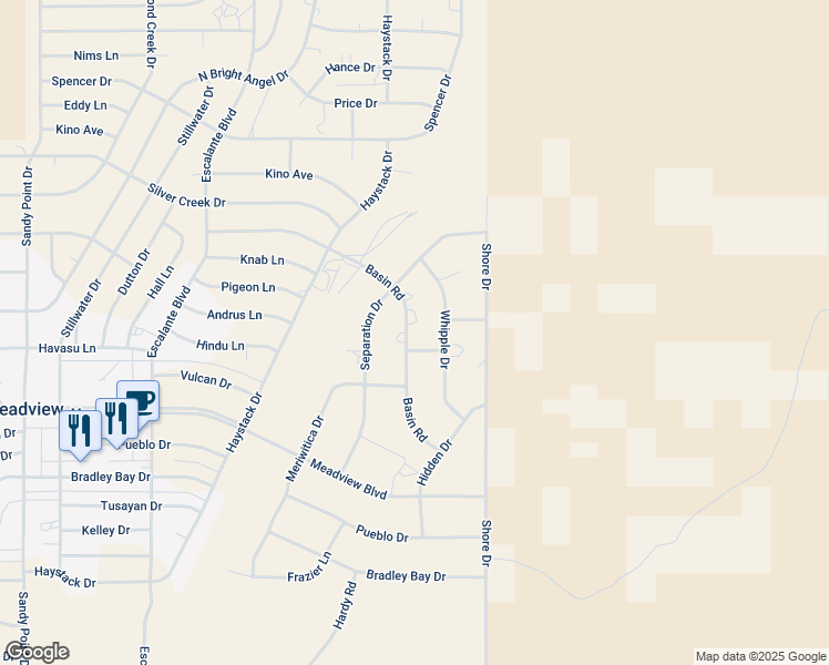 map of restaurants, bars, coffee shops, grocery stores, and more near 30295 Basin Rd in Meadview