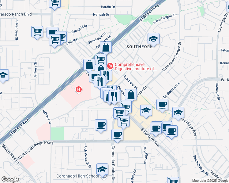 map of restaurants, bars, coffee shops, grocery stores, and more near 2745 Summerchase Lane in Henderson