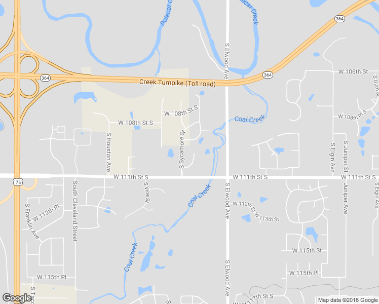 map of restaurants, bars, coffee shops, grocery stores, and more near 2007 West 110th Court South in Jenks