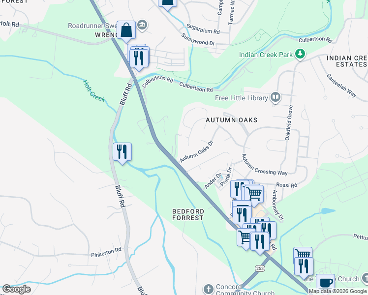 map of restaurants, bars, coffee shops, grocery stores, and more near 6964 Scarlet Ridge Drive in Brentwood
