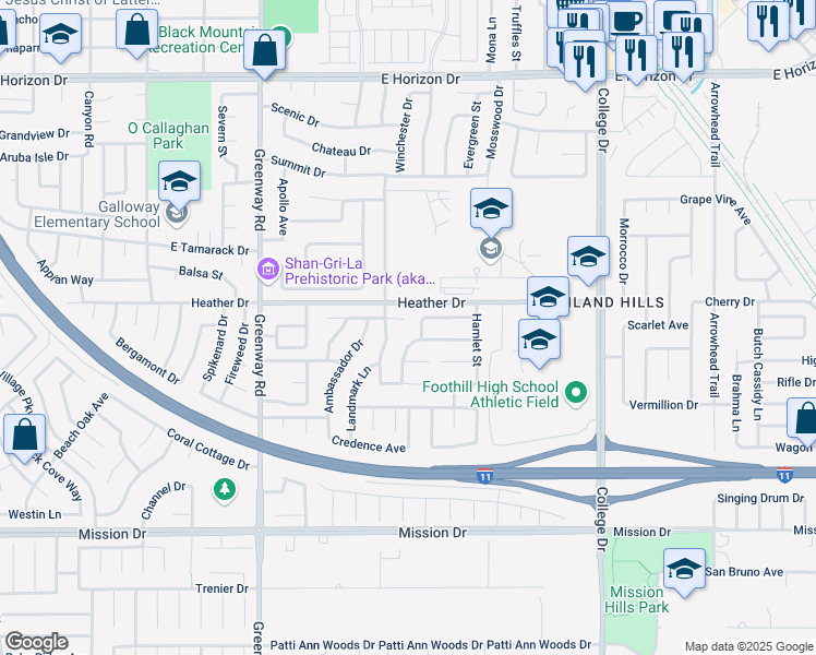 map of restaurants, bars, coffee shops, grocery stores, and more near 533 Calypso Drive in Henderson