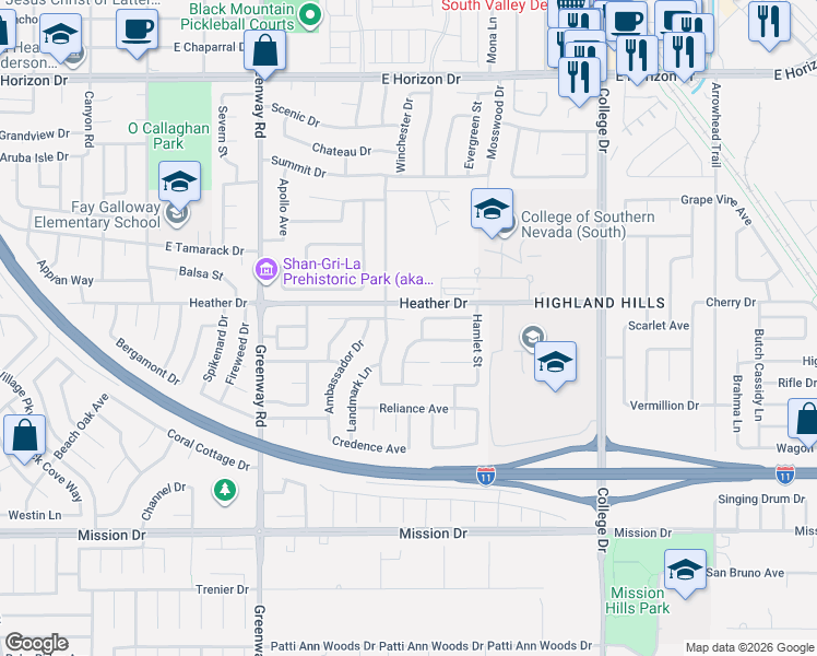 map of restaurants, bars, coffee shops, grocery stores, and more near 536 Apostle Drive in Henderson