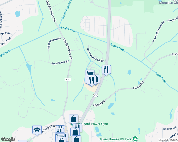 map of restaurants, bars, coffee shops, grocery stores, and more near 1836 Olivers Crossing Circle in Winston-Salem