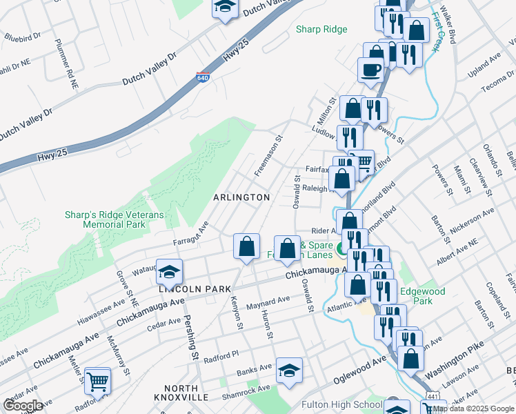 map of restaurants, bars, coffee shops, grocery stores, and more near 907 Westover Avenue in Knoxville