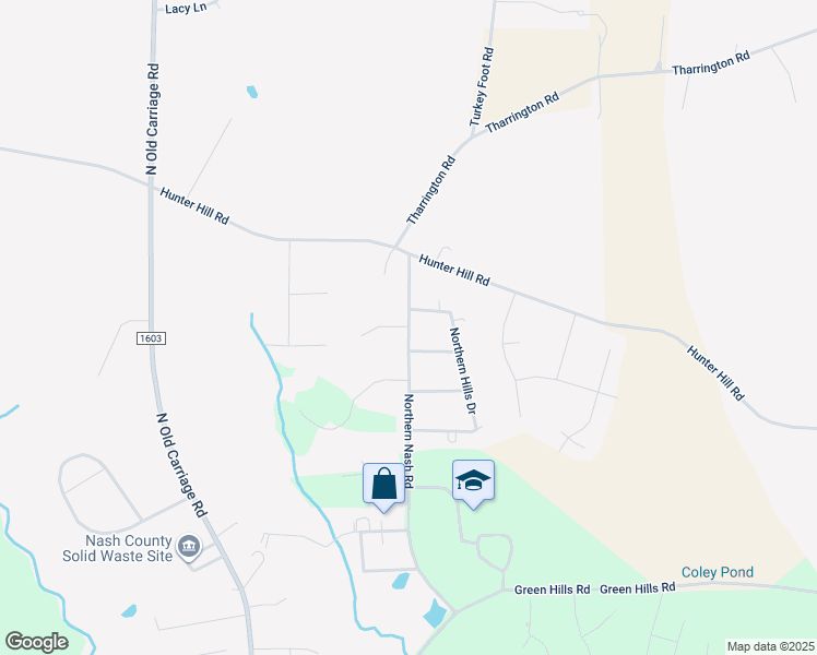 map of restaurants, bars, coffee shops, grocery stores, and more near Northern Nash Road in Rocky Mount