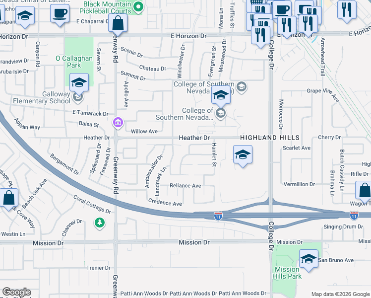 map of restaurants, bars, coffee shops, grocery stores, and more near 536 Apostle Drive in Henderson