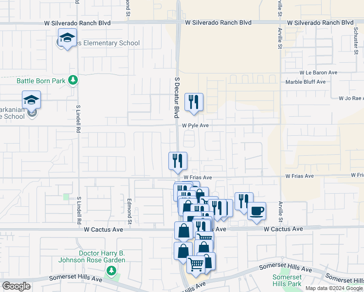 map of restaurants, bars, coffee shops, grocery stores, and more near 10177 Sangria Ridge Street in Las Vegas