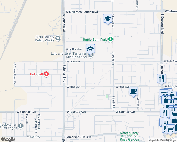 map of restaurants, bars, coffee shops, grocery stores, and more near 10175 Lawton Ridge Court in Las Vegas