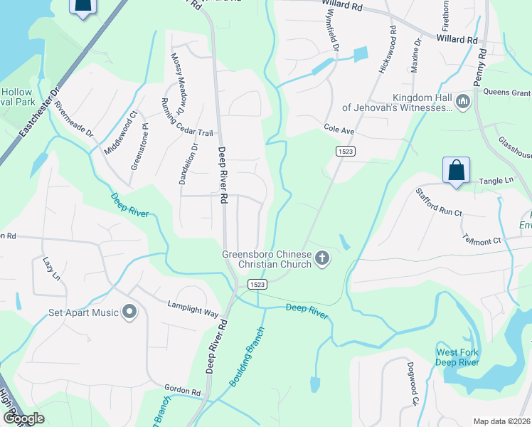 map of restaurants, bars, coffee shops, grocery stores, and more near 2694 Splitbrook Drive in High Point