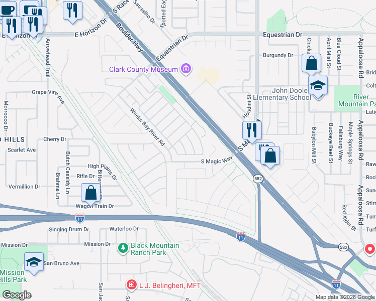 map of restaurants, bars, coffee shops, grocery stores, and more near 664 Sunrise Lake Place in Henderson