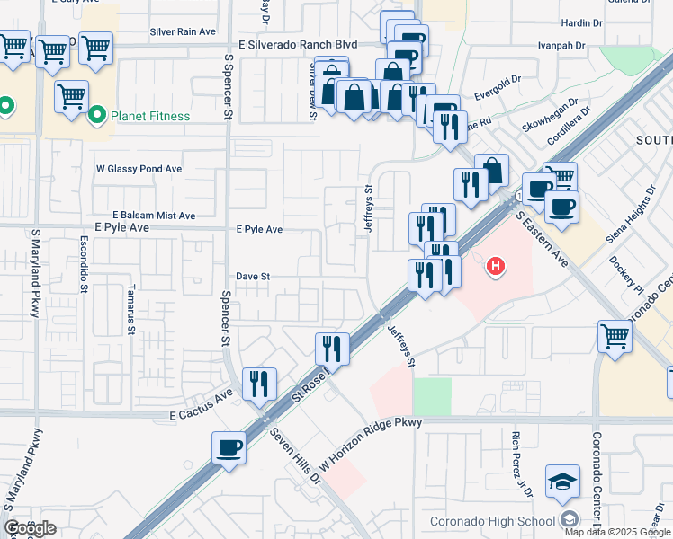 map of restaurants, bars, coffee shops, grocery stores, and more near 10115 Jeffreys Street in Las Vegas