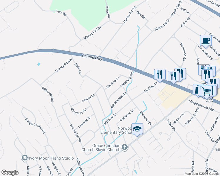 map of restaurants, bars, coffee shops, grocery stores, and more near 2004 Nandina Drive in Knoxville