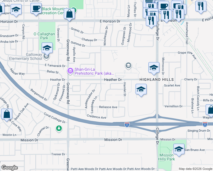 map of restaurants, bars, coffee shops, grocery stores, and more near 533 Calypso Drive in Henderson