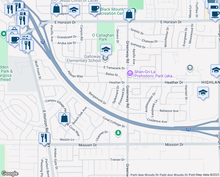 map of restaurants, bars, coffee shops, grocery stores, and more near 871 Bergamont Drive in Henderson