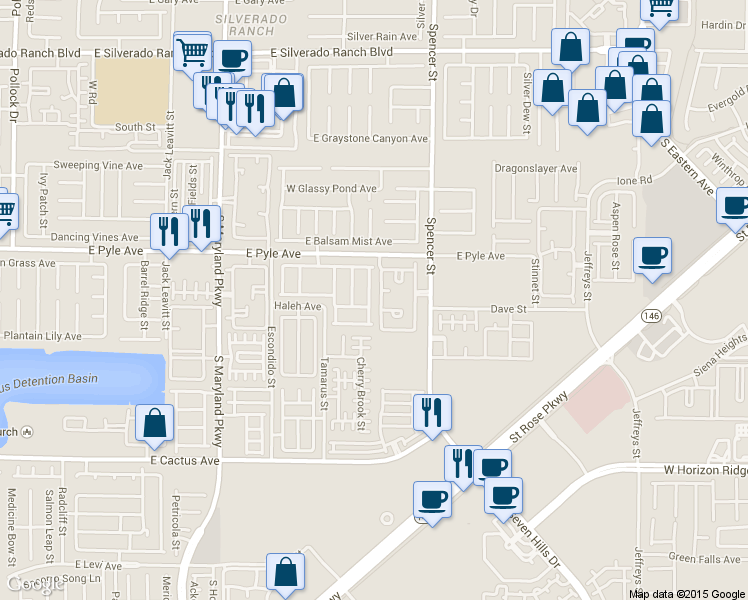 map of restaurants, bars, coffee shops, grocery stores, and more near 10180 Lookout Bridge Street in Las Vegas