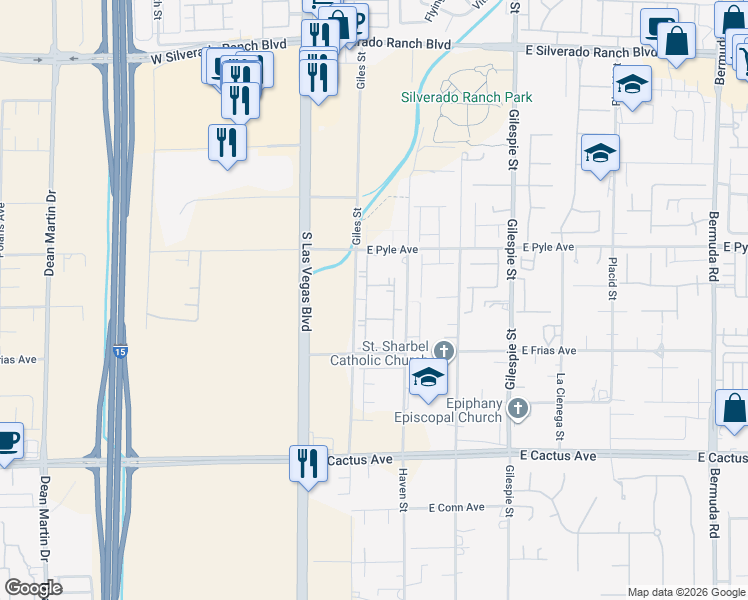 map of restaurants, bars, coffee shops, grocery stores, and more near 10200 Giles Street in Las Vegas