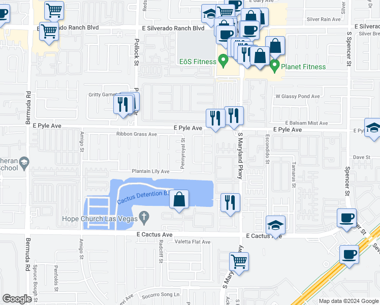 map of restaurants, bars, coffee shops, grocery stores, and more near 10195 Arlington Abby Street in Las Vegas