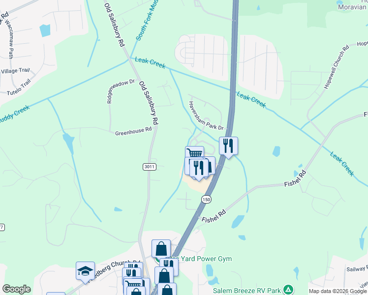 map of restaurants, bars, coffee shops, grocery stores, and more near 1832 Olivers Crossing Circle in Winston-Salem