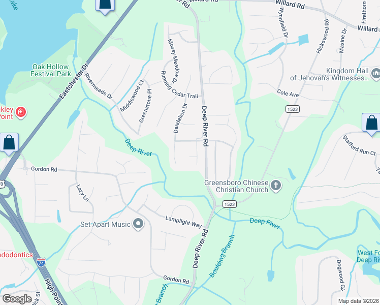map of restaurants, bars, coffee shops, grocery stores, and more near 3493 Wellfleet Court in High Point