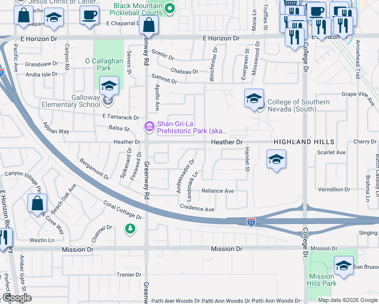 map of restaurants, bars, coffee shops, grocery stores, and more near 802 Bravado Street in Henderson