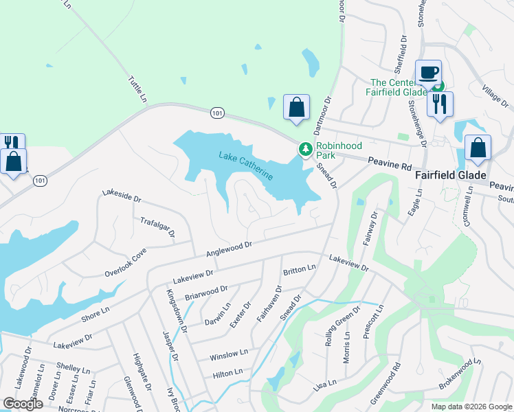 map of restaurants, bars, coffee shops, grocery stores, and more near 384 Lake Catherine Court in Crossville