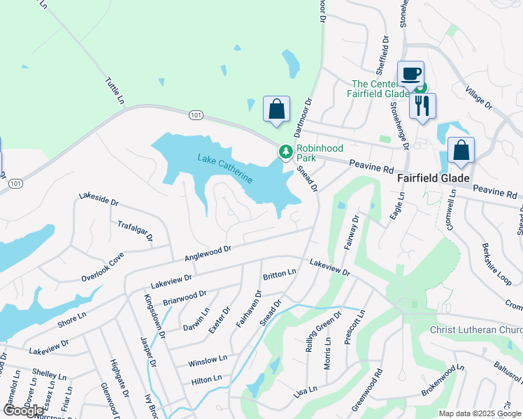 map of restaurants, bars, coffee shops, grocery stores, and more near 353 Lake Catherine Lane in Crossville