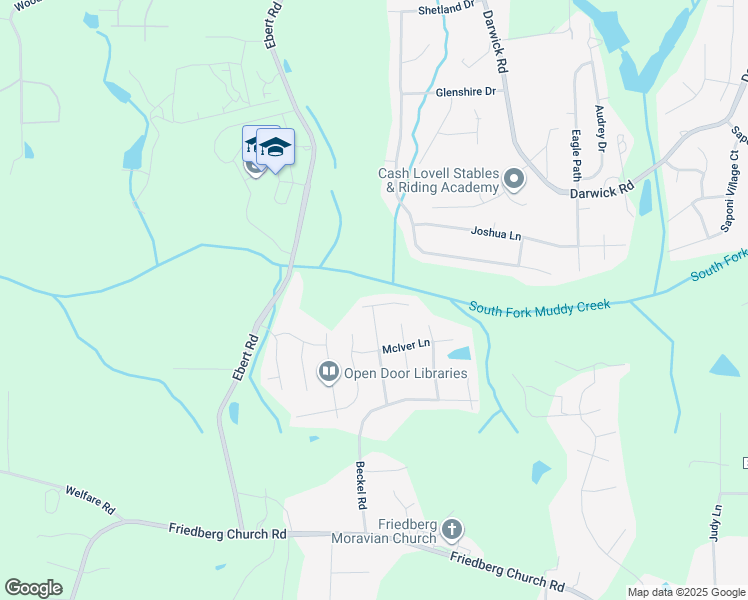 map of restaurants, bars, coffee shops, grocery stores, and more near 2280 Emerald Creek Court in Winston-Salem