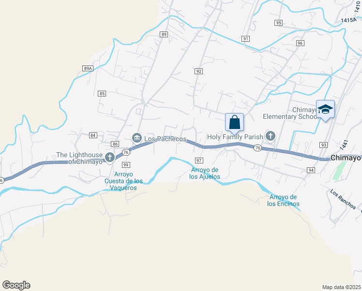 map of restaurants, bars, coffee shops, grocery stores, and more near 641 New Mexico 76 in Chimayo