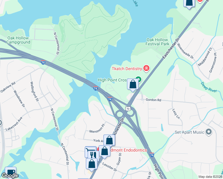map of restaurants, bars, coffee shops, grocery stores, and more near 2449 Cypress Court in High Point