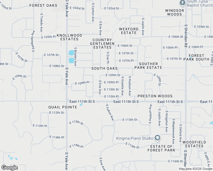 map of restaurants, bars, coffee shops, grocery stores, and more near 5421 East 110th Street in Tulsa