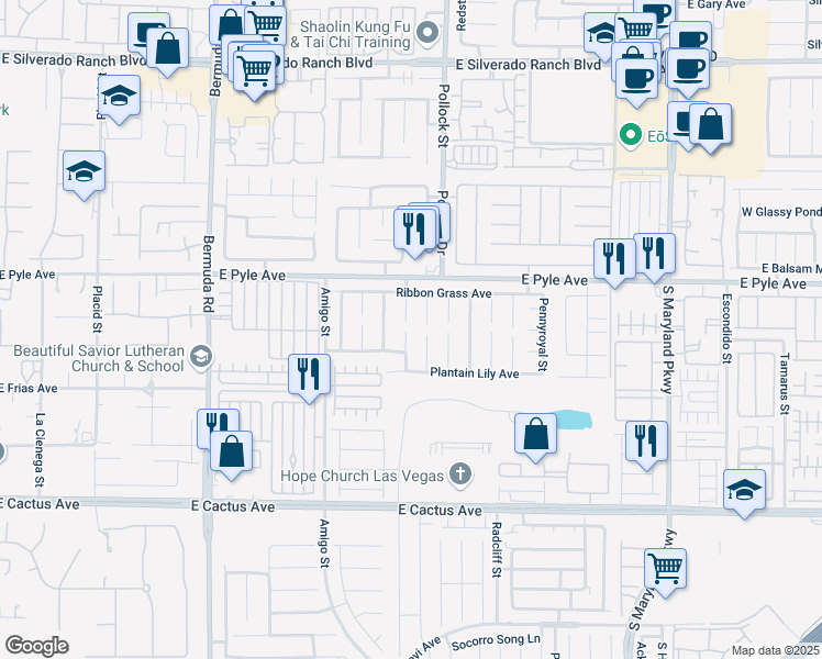 map of restaurants, bars, coffee shops, grocery stores, and more near 10215 South Ghost Gum Street in Las Vegas