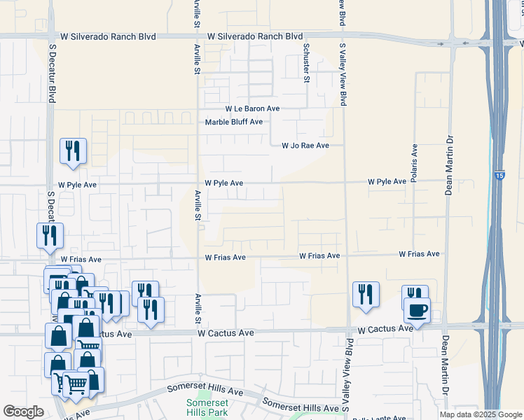 map of restaurants, bars, coffee shops, grocery stores, and more near 10165 Hinson Street in Las Vegas