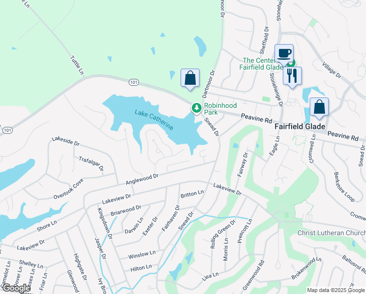 map of restaurants, bars, coffee shops, grocery stores, and more near 356 Lake Catherine Lane in Crossville