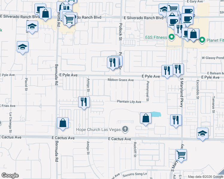 map of restaurants, bars, coffee shops, grocery stores, and more near 10215 South Ghost Gum Street in Las Vegas