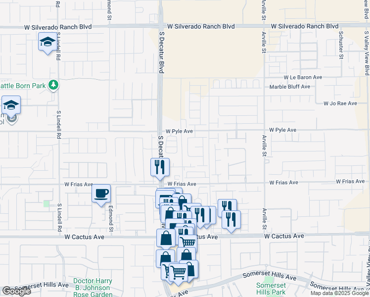 map of restaurants, bars, coffee shops, grocery stores, and more near 10270 South Decatur Boulevard in Las Vegas