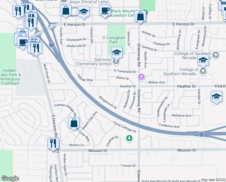 map of restaurants, bars, coffee shops, grocery stores, and more near 805 Jasmine Court in Henderson