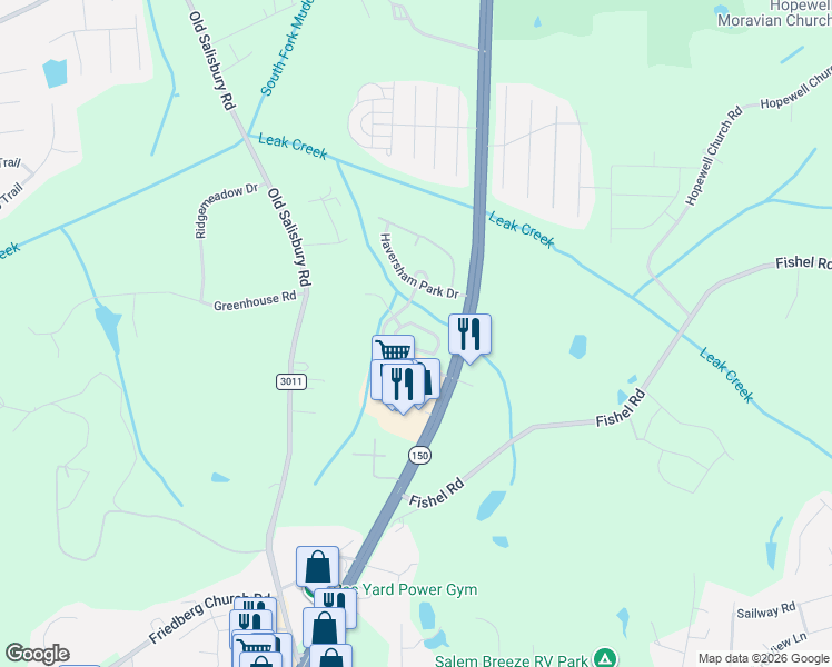 map of restaurants, bars, coffee shops, grocery stores, and more near 1761 Olivers Crossing Circle in Winston-Salem