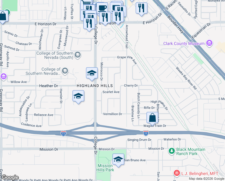 map of restaurants, bars, coffee shops, grocery stores, and more near 742 Brick Drive in Henderson