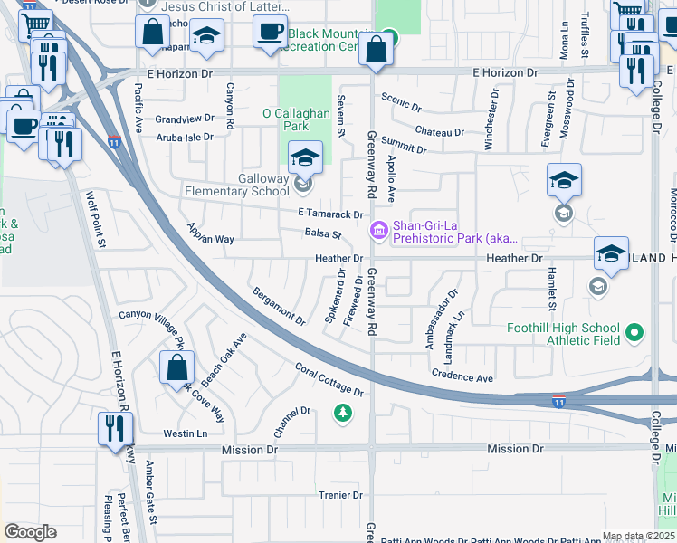 map of restaurants, bars, coffee shops, grocery stores, and more near 809 Spikenard Drive in Henderson