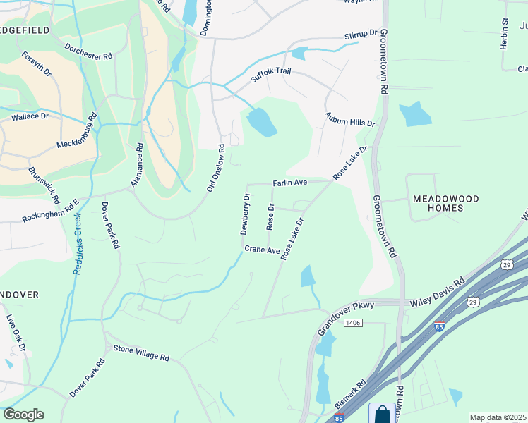 map of restaurants, bars, coffee shops, grocery stores, and more near 4111 Dewberry Drive in Greensboro